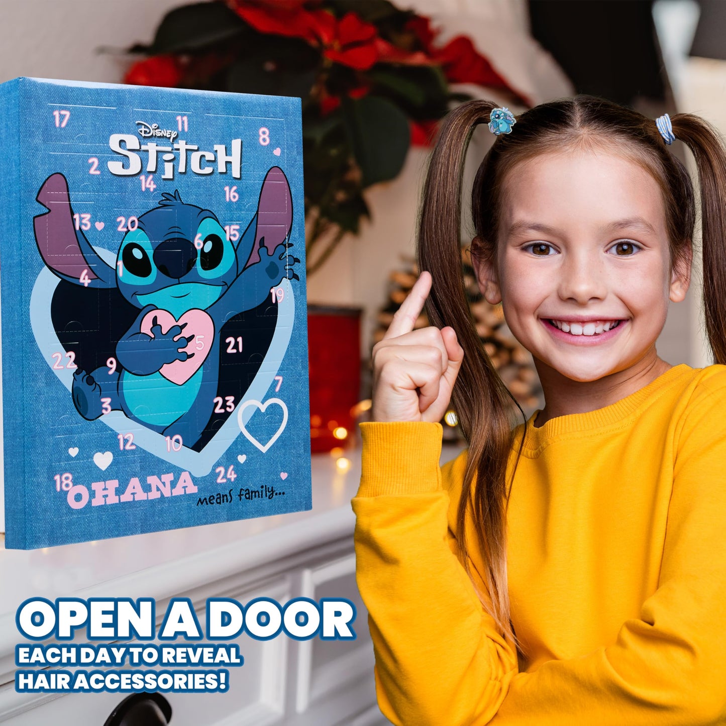 Disney Stitch Advent Calendar 2025 Girls Sweet Christmas Countdown Calendar with 24 Surprises Hair Accessories Children Gift Idea (Blue)