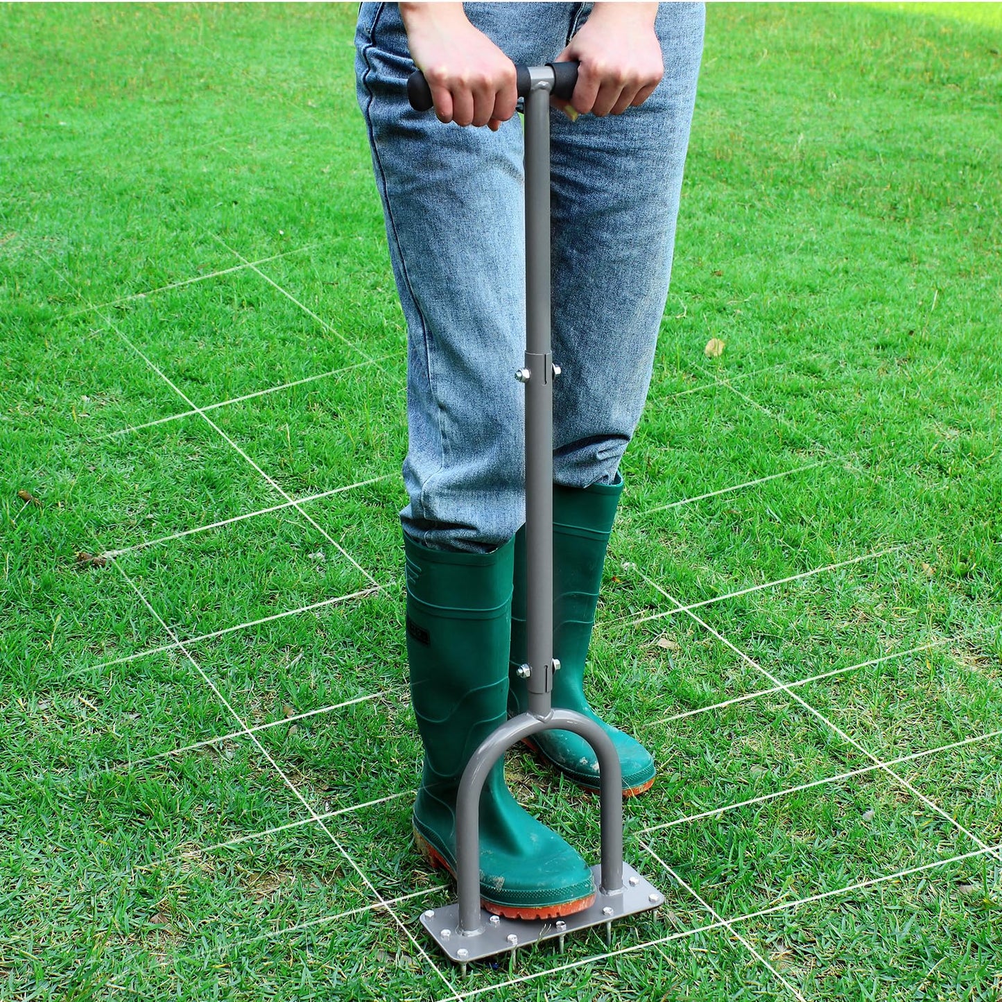 Walensee Lawn Aerator Spike Metal Manual Verticutter Soil Aeration Lawn with 15 iron spikes, Pre-assembled grass aerator tools for yard, lawn aeration, garden tool, Patented