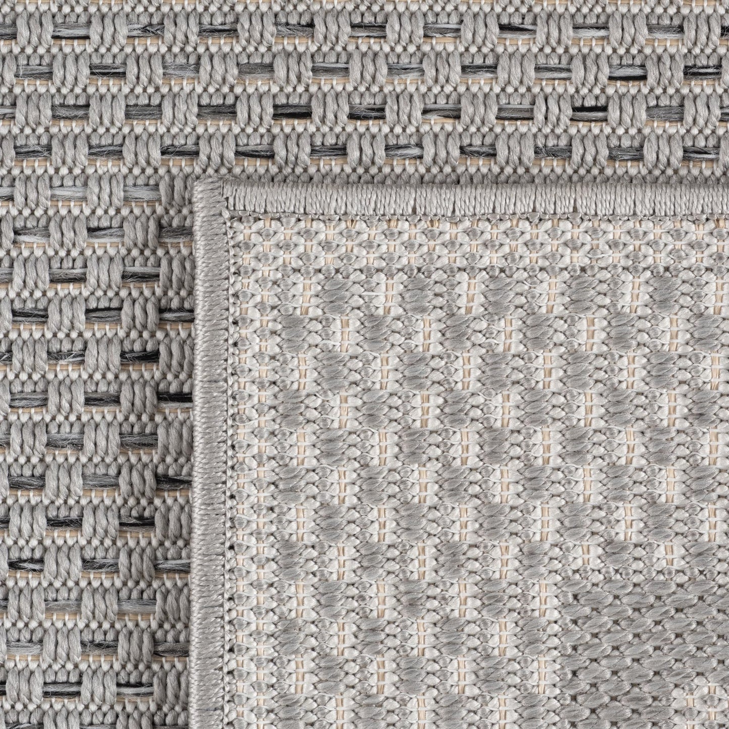 SIMPEX Outdoor Rug Weatherproof Grey 200x290 cm, UV-resistant, perfect for kitchen, balcony, terrace, garden, living room, dining room, Solid design with border, Easy to care for