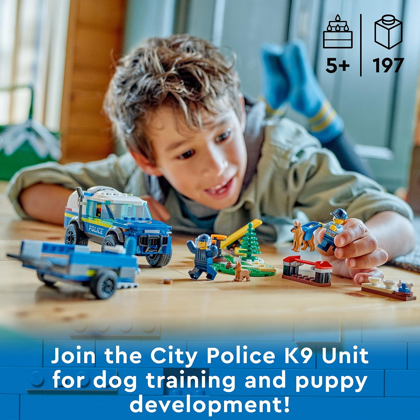 LEGO City Police Station with police car, garbage truck, and helicopter & City Mobiles Police Dog Training, police car toy with trailer