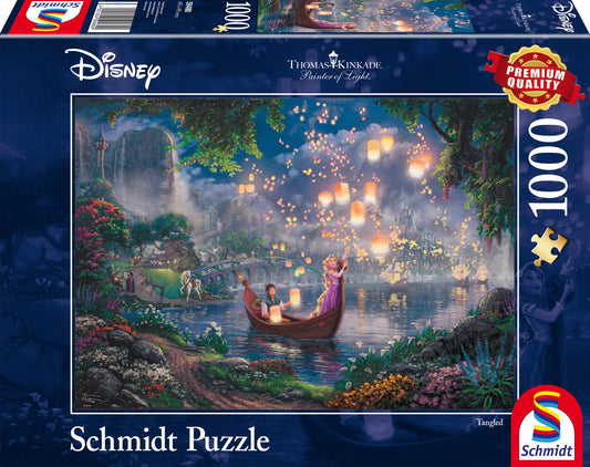 Schmidt Spiele 59480 Thomas Kinkade, Disney, Rapunzel, 1000 piece puzzle, and 57370 Thomas Kinkade, Disney, The Little Mermaid and Prince Eric, 1000 piece puzzle.
