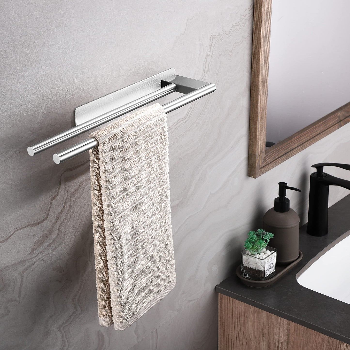 Dvocel towel holder without drilling Double 304 stainless steel towel bar Two-armed Self-adhesive guest towel holder Wall-mounted for bathroom kitchen