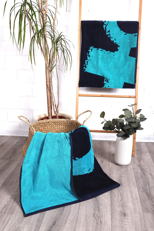 jilda-tex Beach towel 90x180 cm Bath towel Beach towel Hand towel 100% cotton Velour terry Easy-care (Nordic Blue)