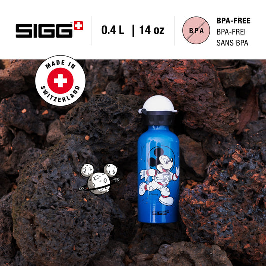 SIGG - Aluminum drinking bottle for kids - KBT Disney Mickey Mouse Astronaut - Leak-proof & shatterproof - Lightweight - BPA-free - Climate-neutral certified - Sports & school - Blue - 0.4L
