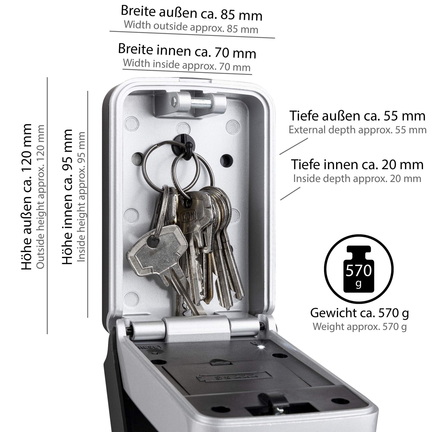 ONVAYA® Electronic Key Box | Key safe with individually adjustable code | Easy wall mounting | Weatherproof metal casing for indoor & outdoor use | Master code