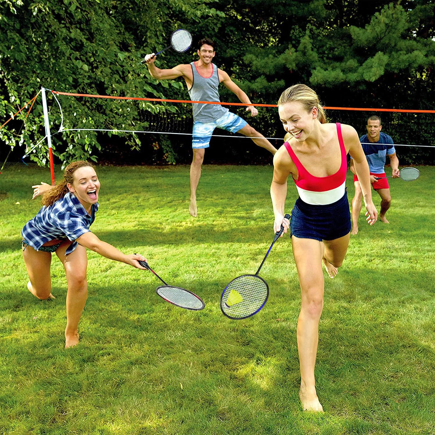 KH Badminton racket set for 2-4 players, for adults and kids, perfect for family backyard sport games. Includes rackets, shuttlecocks, and carrying case.