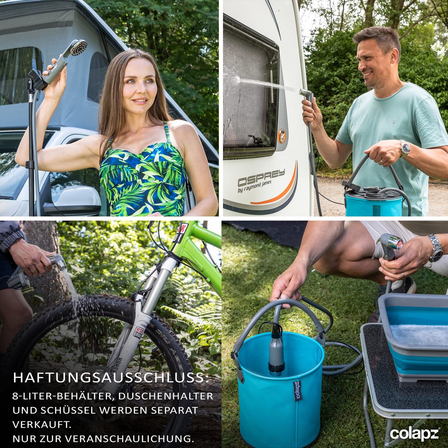 Colapz portable camping shower with battery & pump - rechargeable outdoor shower for camping, caravans, motorhomes, vans, cars & pets - USB charge & carry bag