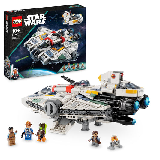 LEGO 75357 Star Wars Ghost & Phantom II set with 2 Ahsoka vehicles & 75362 Star Wars Ahsoka Tano's T-6 Jedi Shuttle set, buildable spaceship toys.