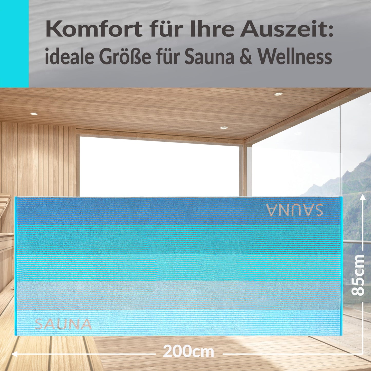 Lashuma Sauna Towel Blue - Turquoise, Helsinki large towel for the sauna, XXL bath towel made of 100% cotton 85x200 cm