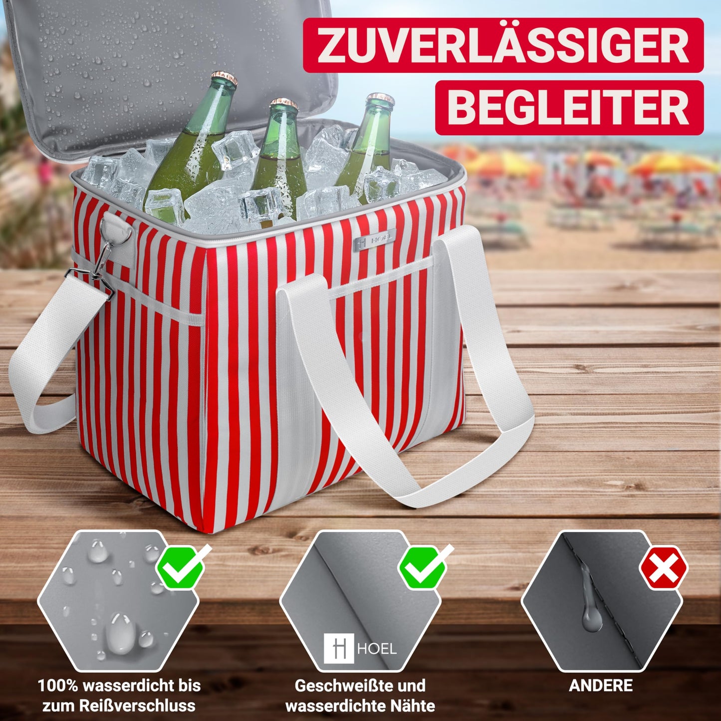 Large 30L HOEL Cooler Bag - Insulated Thermos Bag - Waterproof & Leakproof Lunch Bag - Insulated Bag for Car & Shopping - Picnic Bag Lunch Bag Lunchbag