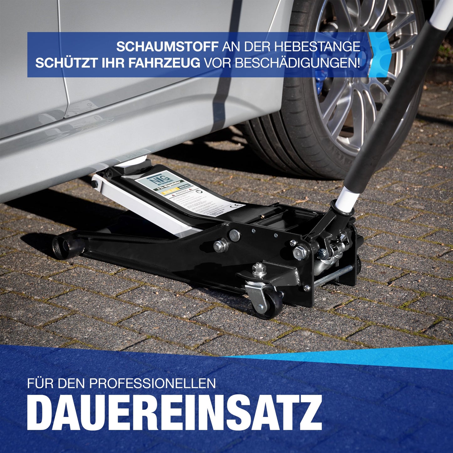 NTG Hydraulic Jack 3T - TÜV Certified - (75-505mm lifting height) Low profile with double cylinder Extra Stable Professional Trolley Jack 3000kg flat for SUV & lowered cars automotive vehicle (Black)