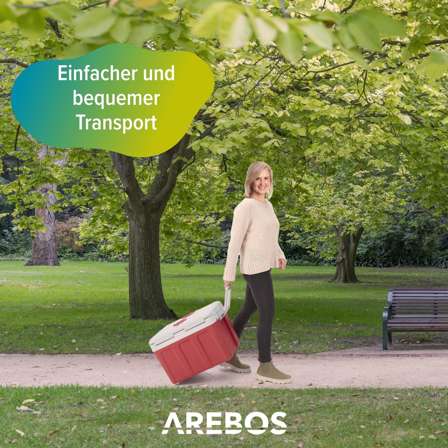 Arebos 40 liter cooler | for cooling & keeping warm | mini fridge | portable fridge with ECO mode | 12/230 V for car & socket | electric cooler | cooler bag | insulated bag | red