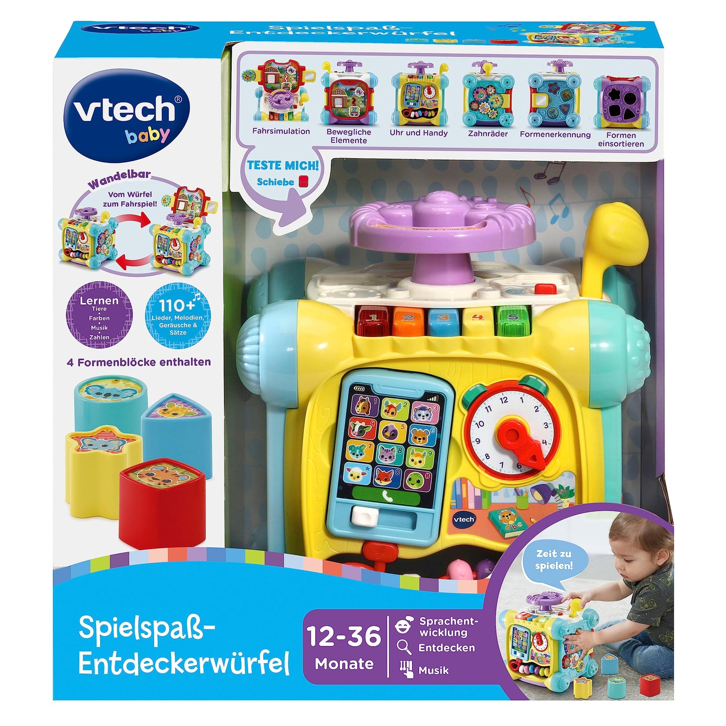 Vtech Baby Playtime Discovery Cube - Interactive play cube with music, shapes, and movable elements - For children aged 12-36 months.