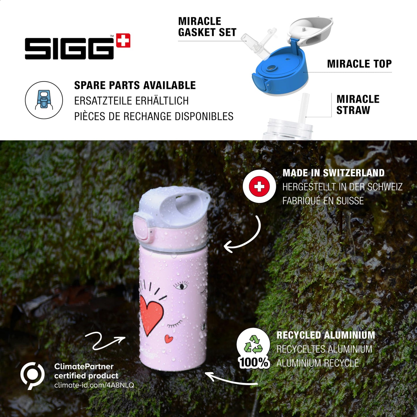 SIGG - Aluminum Kids Water Bottle - Miracle Pirates design - With Straw - Leakproof - Lightweight - BPA-free - Climate Neutral Certified - Great for School & Sports - Blue with Skull - 0.4L