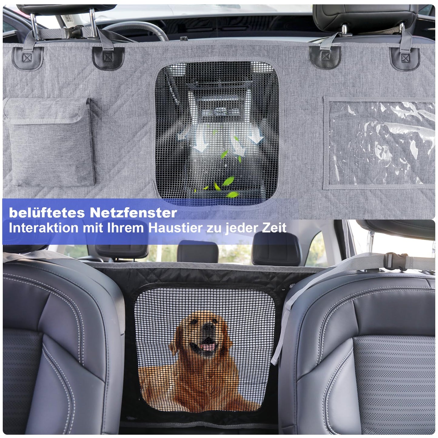 Dog car seat cover, dog car seat mat with PVC window and storage bag, 900D durable, scratch-resistant, non-slip car back seat dog cover with universal size, suitable for cars/trucks/SUVs.