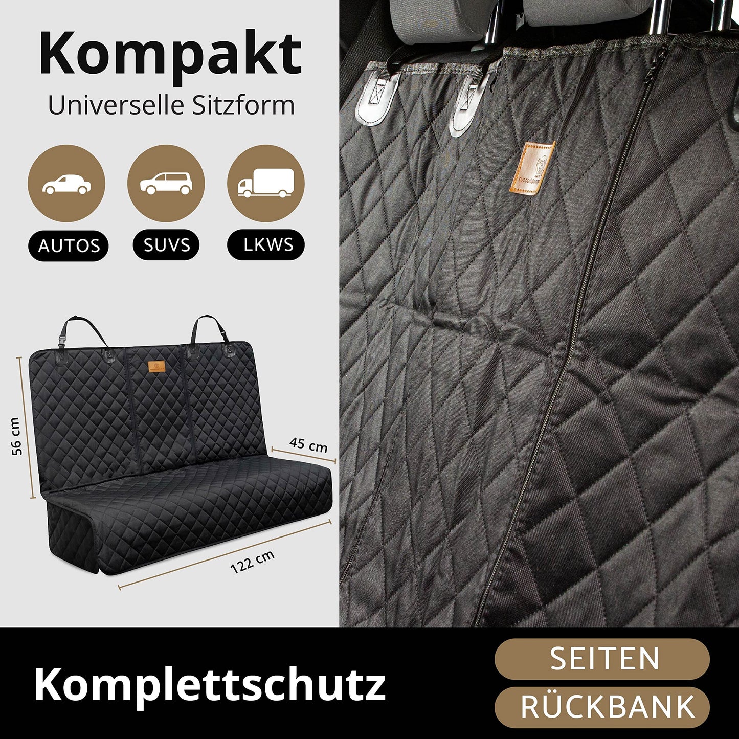 AMZPET Dog Car Seat Cover (Compact: 122 cm) - Waterproof - Non-Slip & Scratch-Resistant - Durable - 56 x 45 x 122 cm
