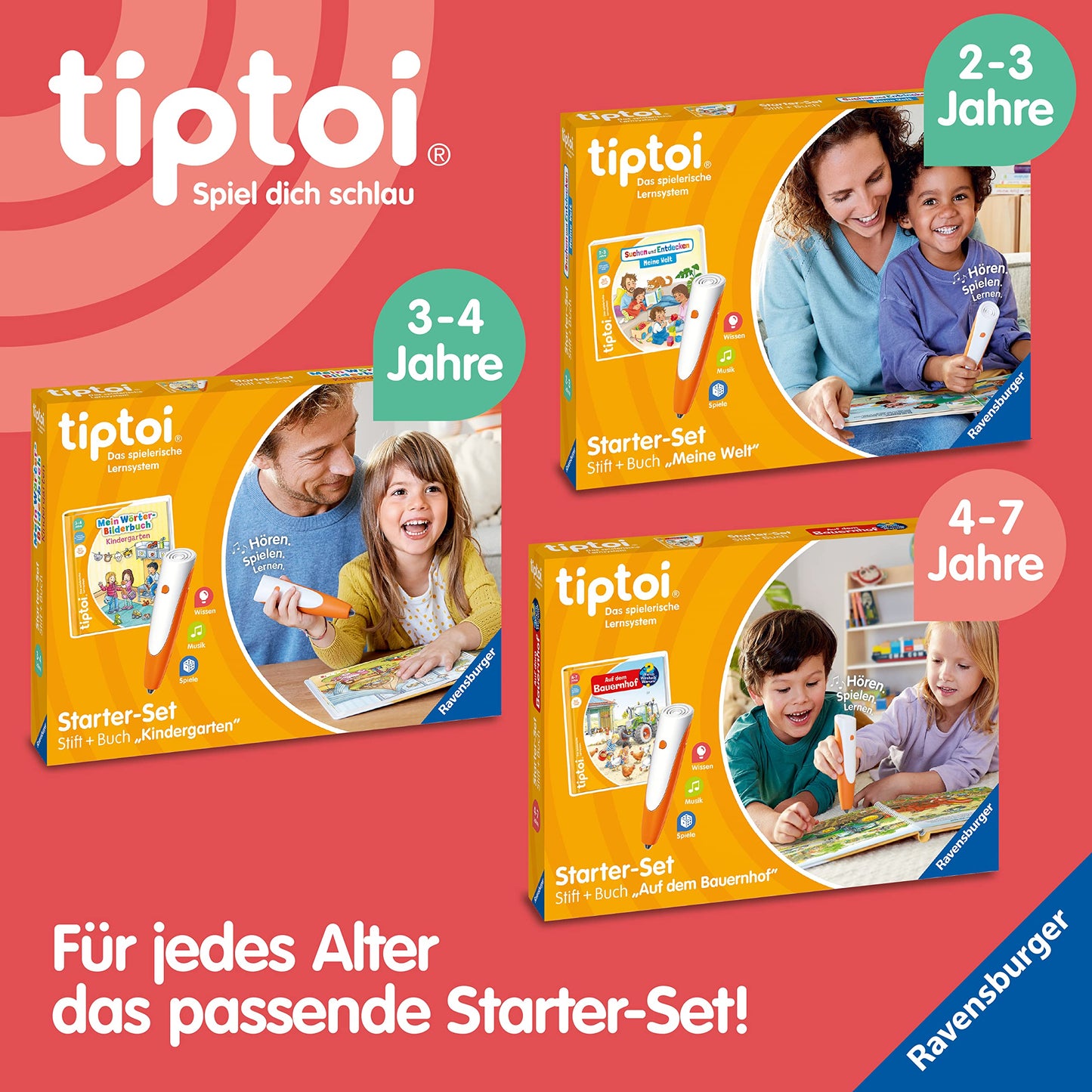 Ravensburger tiptoi Pen and Picture Word Book Kindergarten - Educational Toy for Children aged 3 years and above - Stylus with superior audio quality, battery, and soft-grip cover - Green, Orange, Silver - 00113