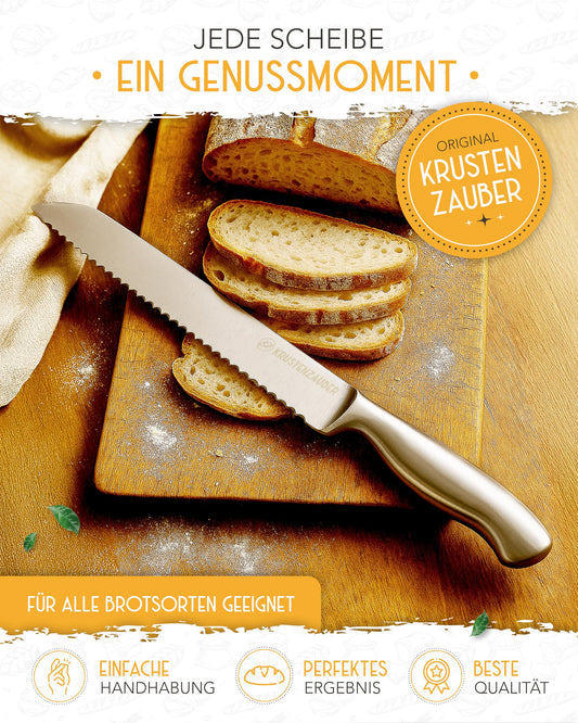 "KRUSTENZAUBER 26cm bread knife with serrated edge - Sharp bread cutting knife made of stainless steel for precise and effortless bread slicing, cutting knife for bread, kitchen knife and serrated knife"