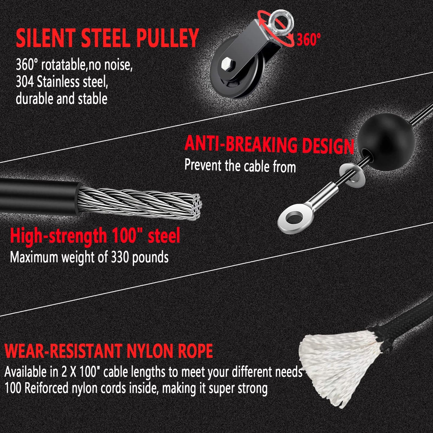 Taeku Cable Pulley Fitness, Upgraded Weight Cable System for LAT Pull Down Biceps Curl Triceps Arm Training Weight Plate System Accessories for DIY Gym (3 Cables + 3 Handles)