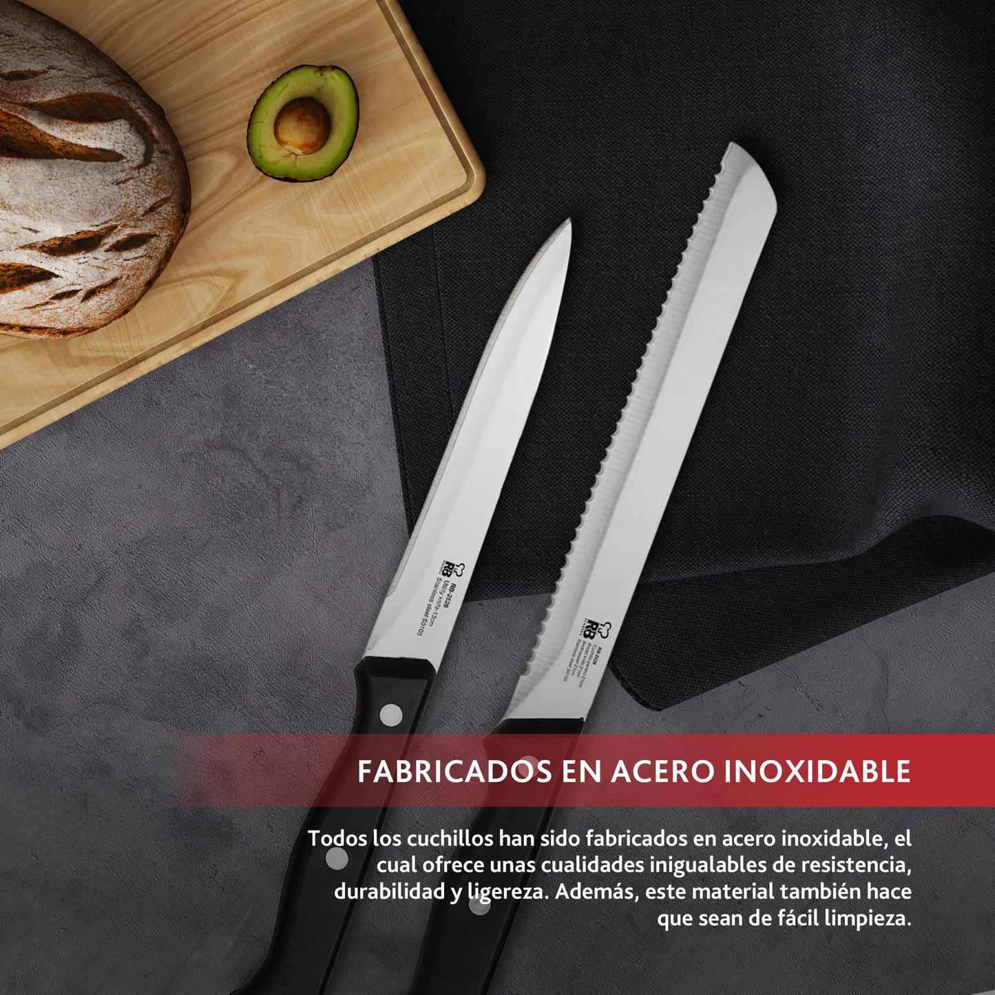 RENBERG Tenessy | Kitchen knife | 15-piece complete set with wooden handle | Perfect for cutting all types of ingredients | Professional kitchen | Made of stainless steel