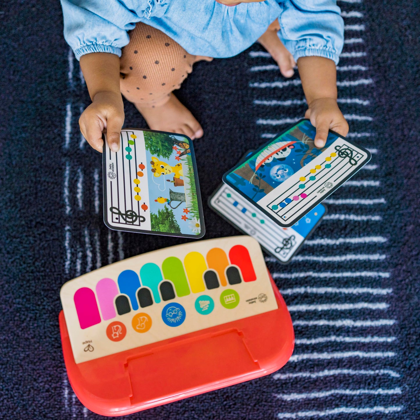Baby Einstein 12577 Hape Cal's First Melodies Magic Touch Piano Musical Toy Piano made of wood with 3 music sheets, 6 melodies, from 6 months, multicolor, 1 piece (1 pack)