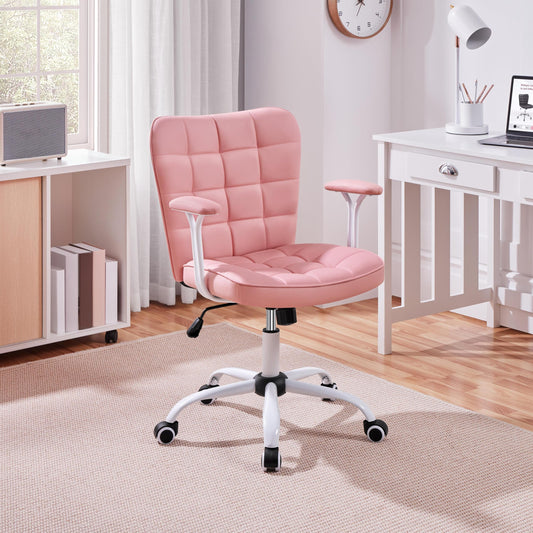 Yaheetech Homeoffice Chair Desk Chair Office Chair Work Chair made of artificial leather, swivel chair with soft armrests, height-adjustable padded chair computer chair with casters, pink