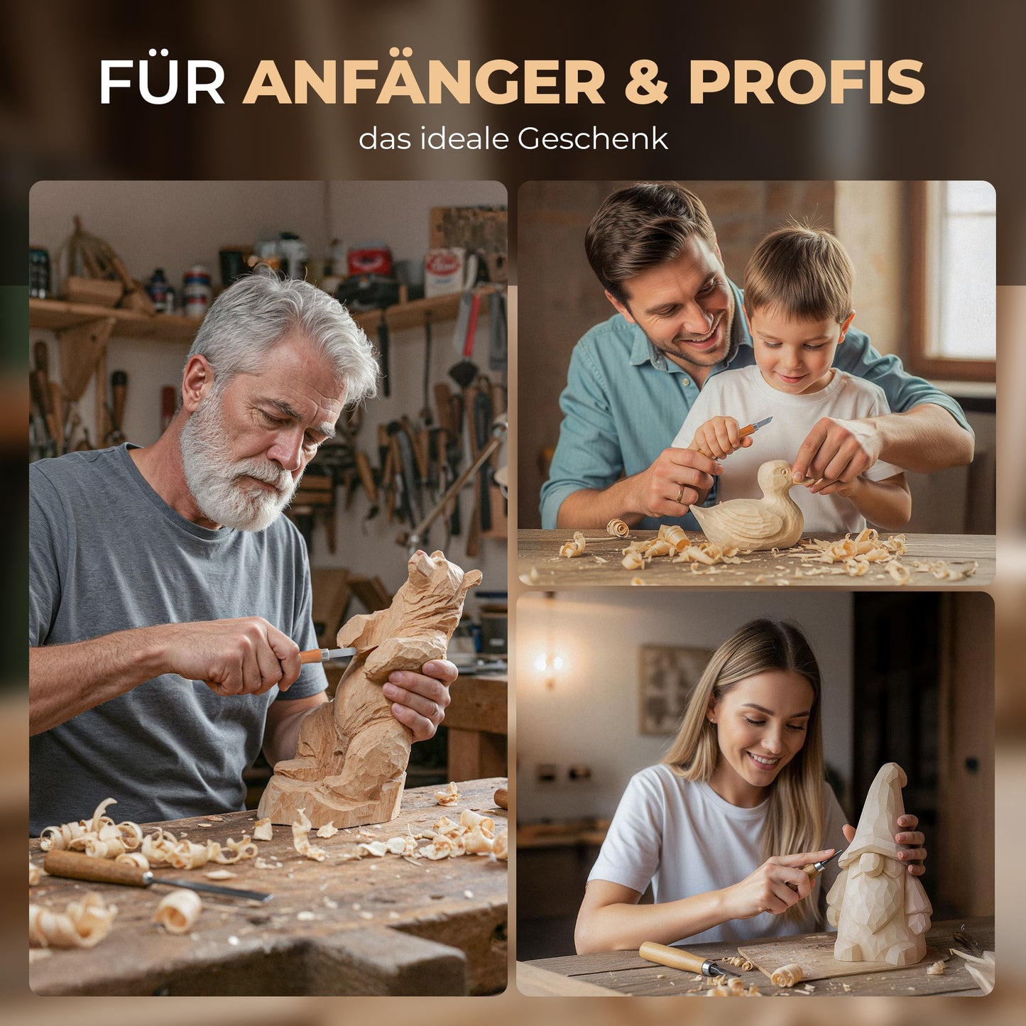 WOODWORM Wood Carving Tool Set - 17 pieces, including instructions for a carving project & E-book for beginners, pouch & sharpening stone, ideal carving knife set for beginners and professionals.