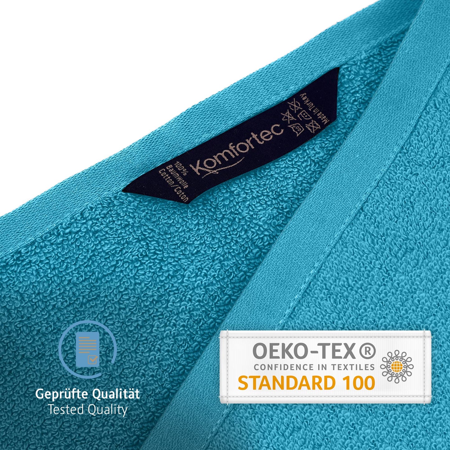 Comfortec 2-piece set bath towels, 70x140cm size, double pack, 100% cotton, towels, terry cloth, soft, absorbent, turquoise.