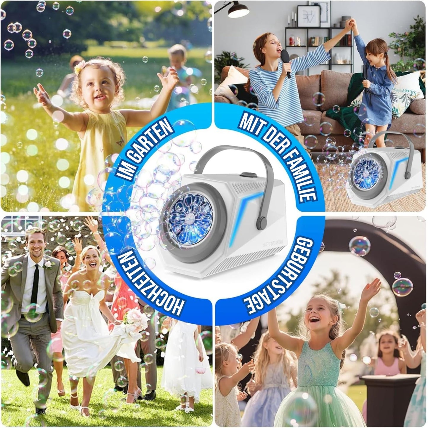 Bubble LED bubble machine, 4X 90ml bubble fluid tank, bubble machine, bubble gun for kids, bubble bazooka, bubble machine, gift, wedding
