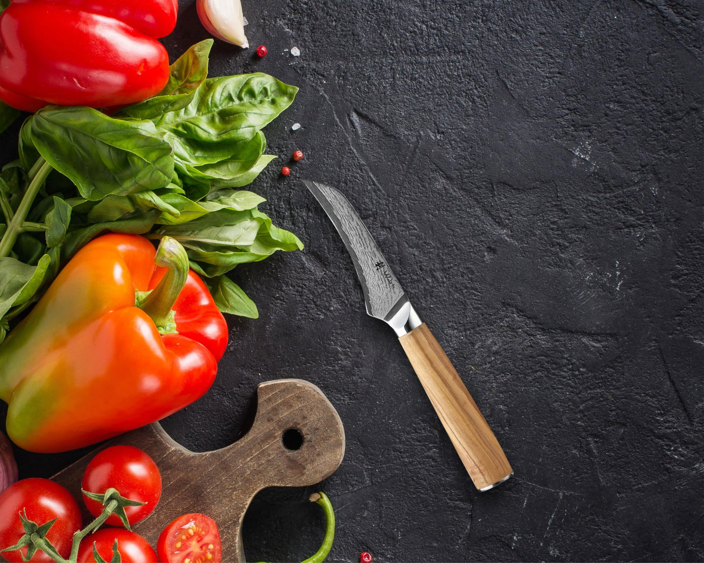 Wakoli Oribu peeling knife 8.5 cm kitchen knife made of 67 layers of real Damascus steel, AUS-10 core, 60±2 HRC, olive wood handle, professional chef's knife, vegetable & fruit knife, small Damascus knife, gift packaging