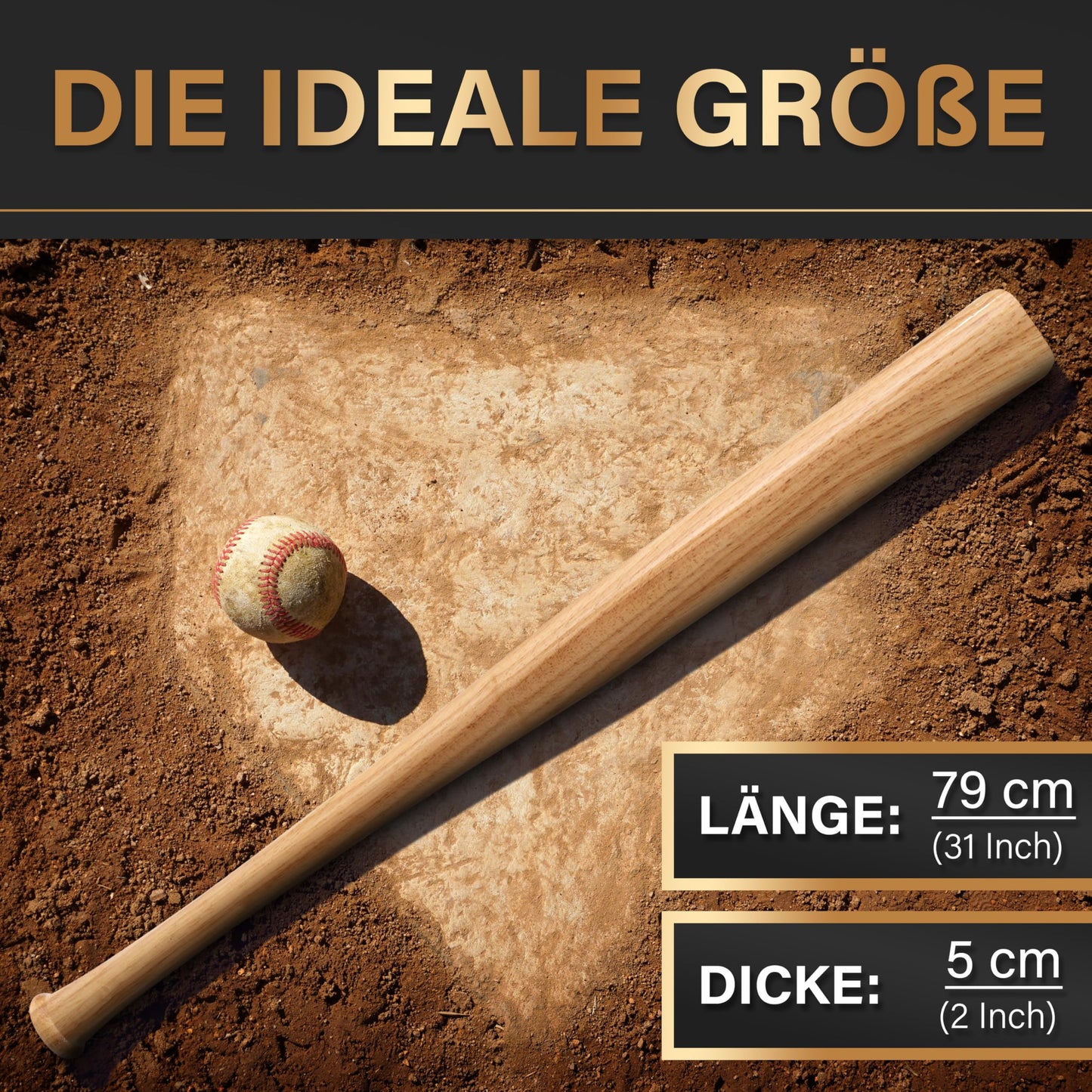 HEROESWORK Baseball bat made of wood or aluminum - Solidly crafted (wood), Non-slip grip 31 inches