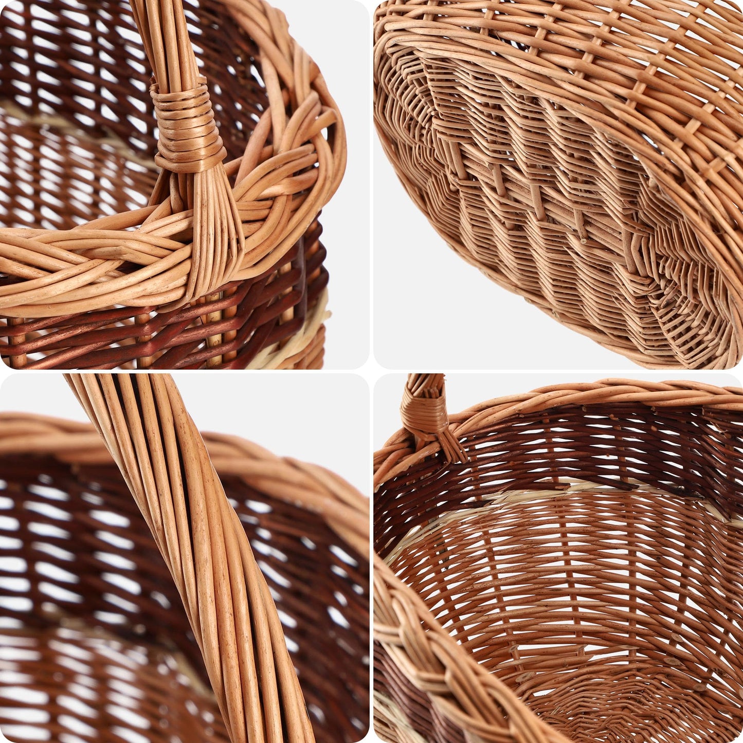 KADAX wicker basket for mushrooms, oval basket for shopping, sturdy picnic basket with handle, bottle basket, basket for the garden, carry basket (mix, 43x30x43cm)