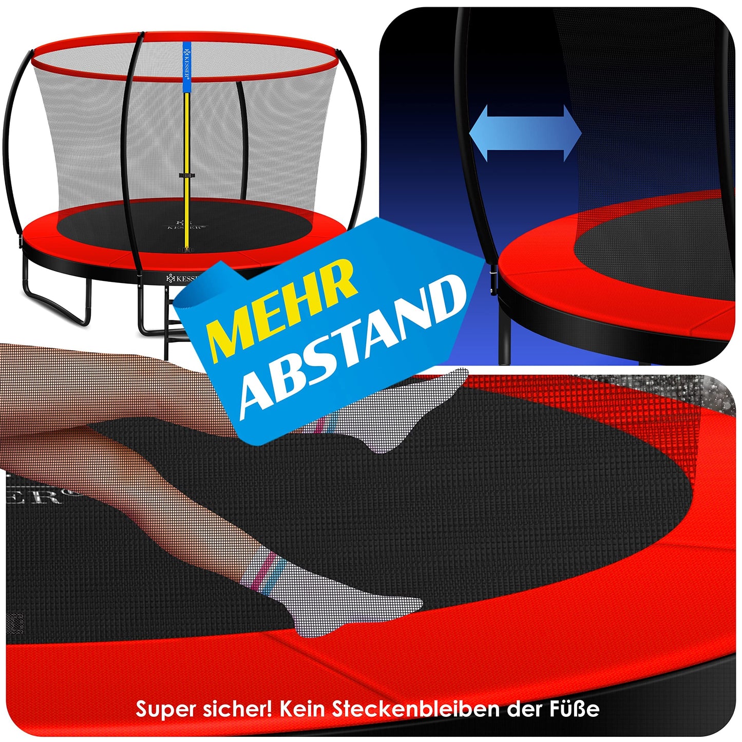KESSERยฎ trampoline ร 366 cm | TรV Rheinland GS certified | Garden trampoline for kids up to 150 kg | Complete set with safety net, ladder, edge cover and accessories.