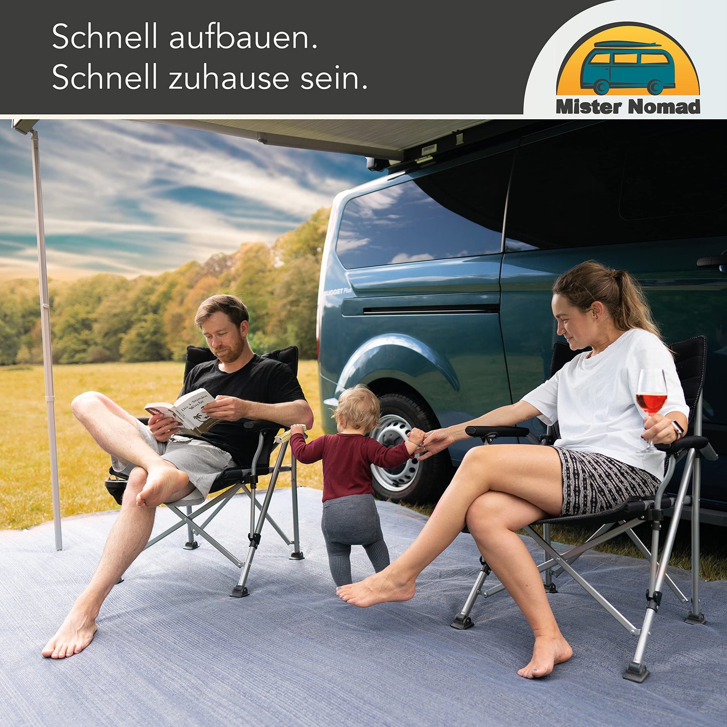 Mr. Nomad awning carpet 2x2.5m - High-quality, UV-resistant camping carpet made of HDPE (300 g/m²) - Perfect awning floor for caravans & motorhomes - includes carrying bag & accessories