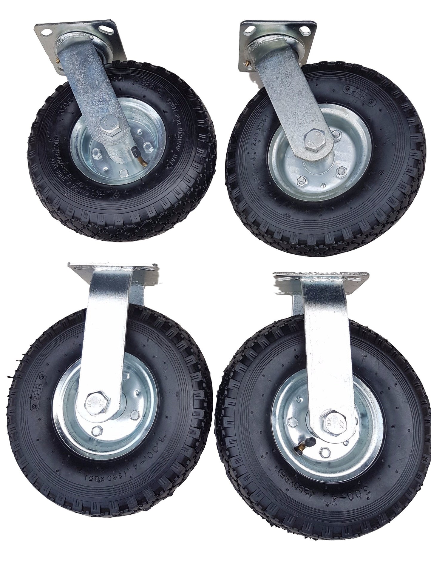 2 x swivel castor + 2 x fixed caster set Ø 260 x 85 mm | 3.00-4 wheel as a 4-part set | pneumatic wheel on silver steel rim | handcart & transport cart kit