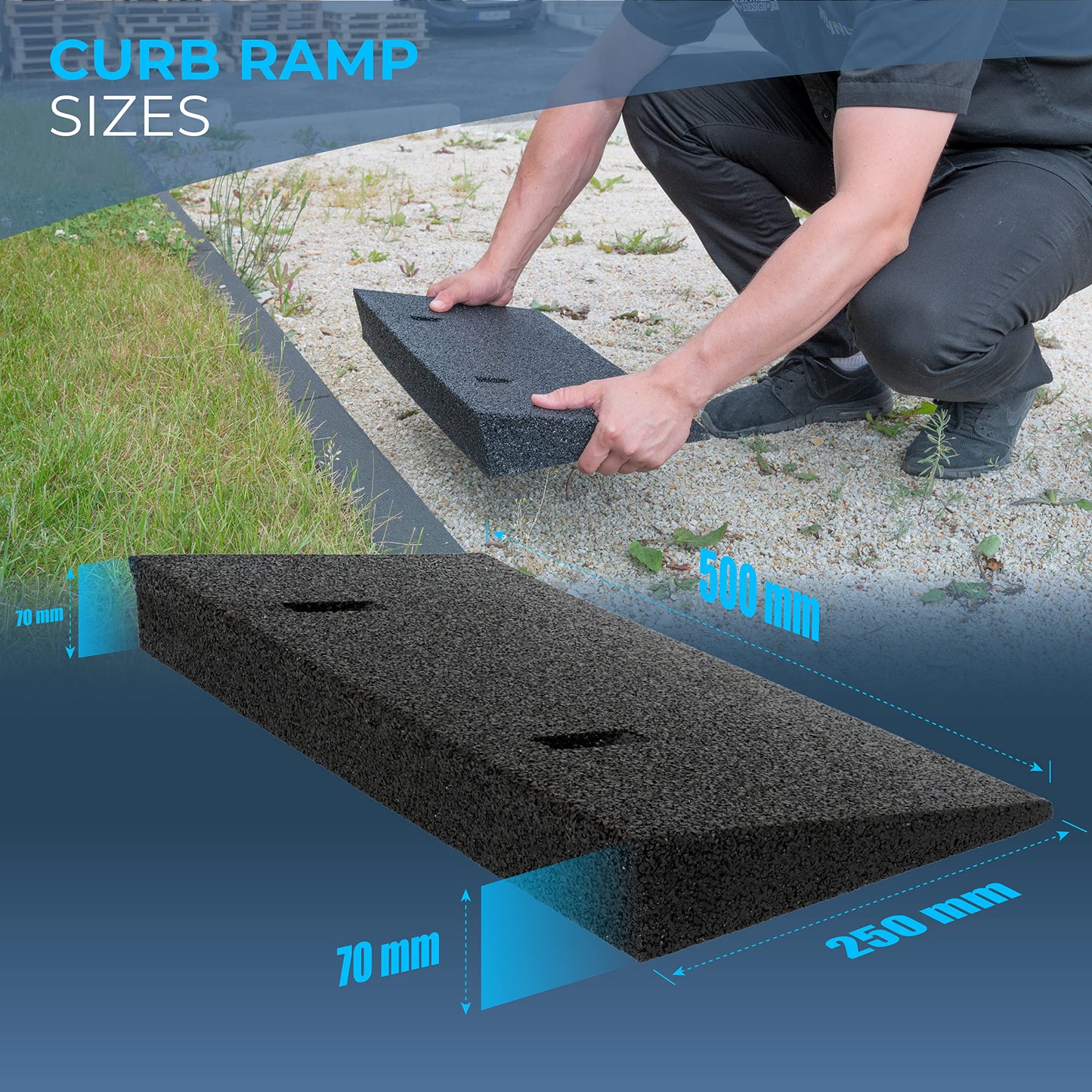Curb ramp rubber black I Width: 50 cm I Height: 70 mm I Ramp rubber wedge wheelchair ramp access ramp access wedge driveway ramp door threshold ramp car ramp