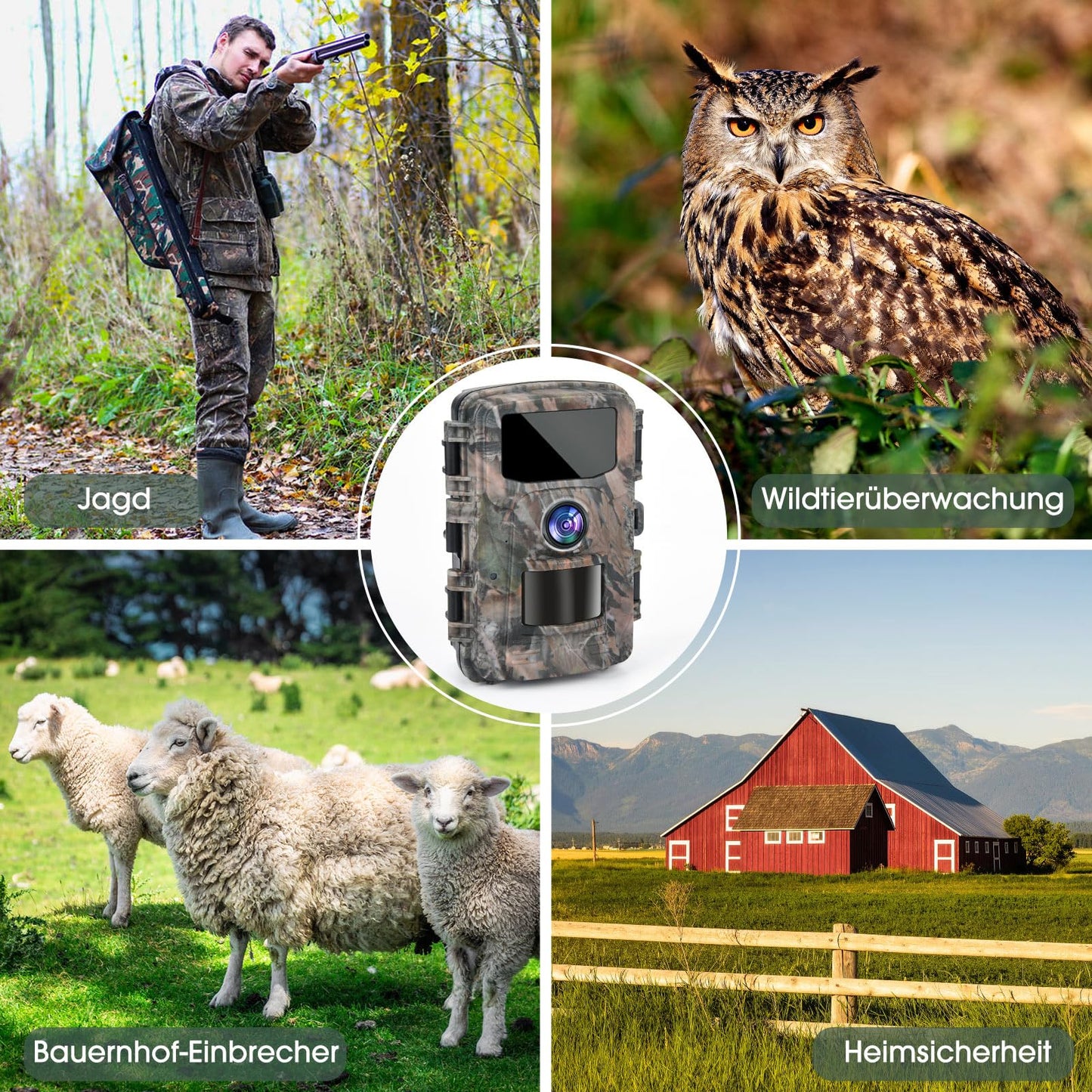 Nigecue 4K 40MP wildlife camera with motion sensor night vision, 32GB memory card, 0.2s trigger speed, IP66 waterproof 120° wide angle for wildlife monitoring.