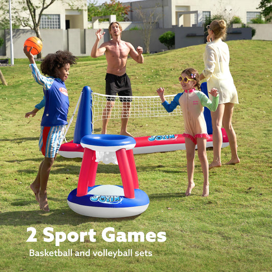 JOYIN Inflatable Pool Float Set, Volleyball Net & Basketball Hoops & Balls for Kids and Adults, Water Ball Game Pool Toy Volleyball Basketball Pool Toy, Water Sports Summer Toy
