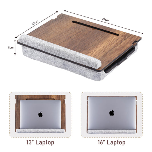 Vigo Wood Laptop Cushion - Lap tray with pillow, laptop table for sofa, Lap desk, Adjustable stand for bed, Tray (Walnut)