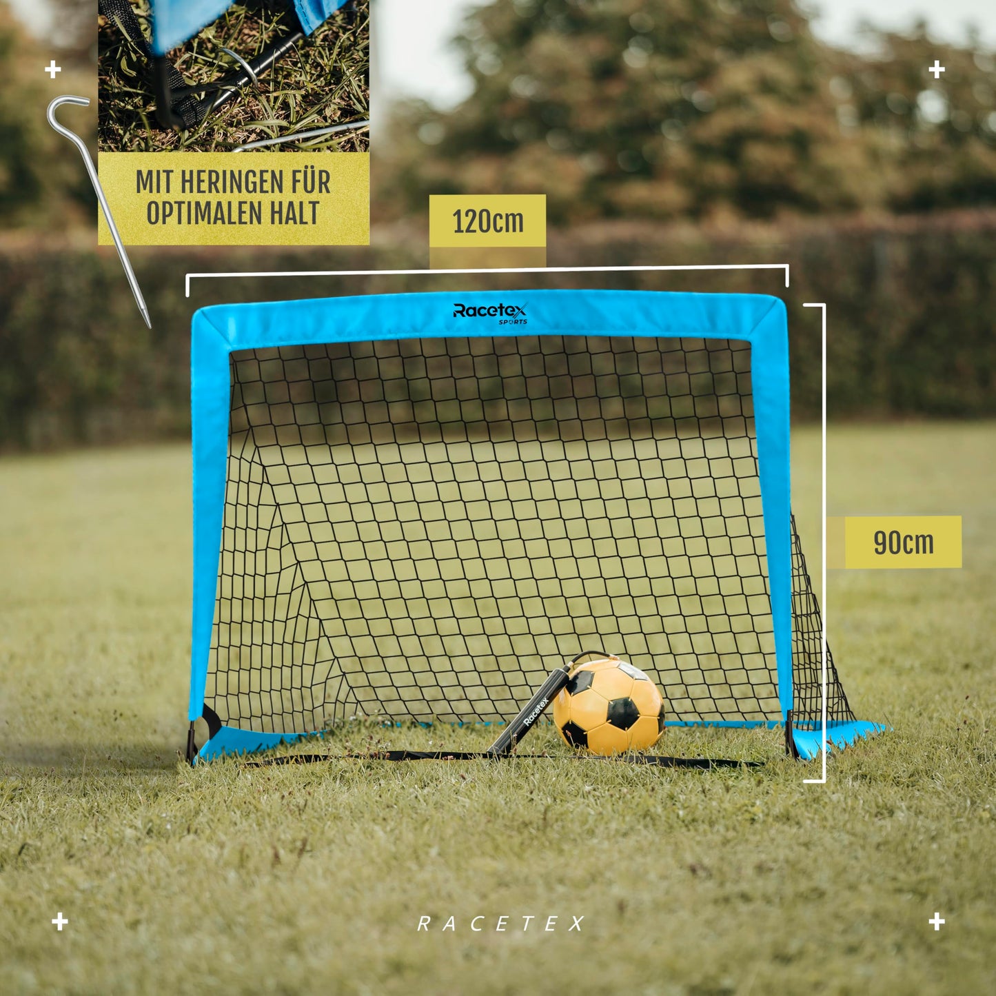Racetex 2-piece soccer goal set for kids - soccer goals including handy carrying bag - version with reinforced fiberglass poles - soccer goals for the garden or park.