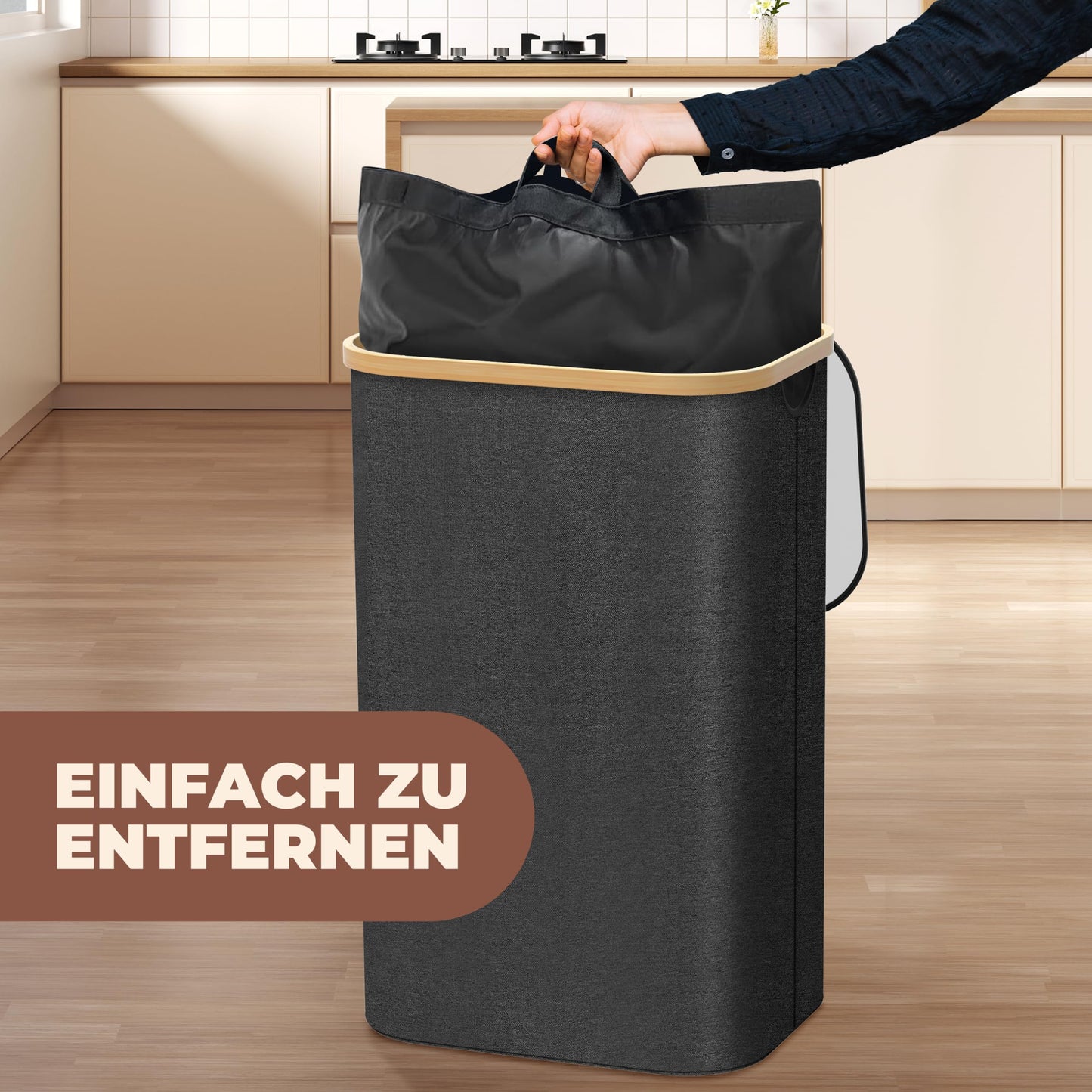Deposit bottle collection container with 2 carrying bags, 100L bottle deposit container, bottle collector empty containers, empty container collection container, storage box, kitchen storage and organization (black)