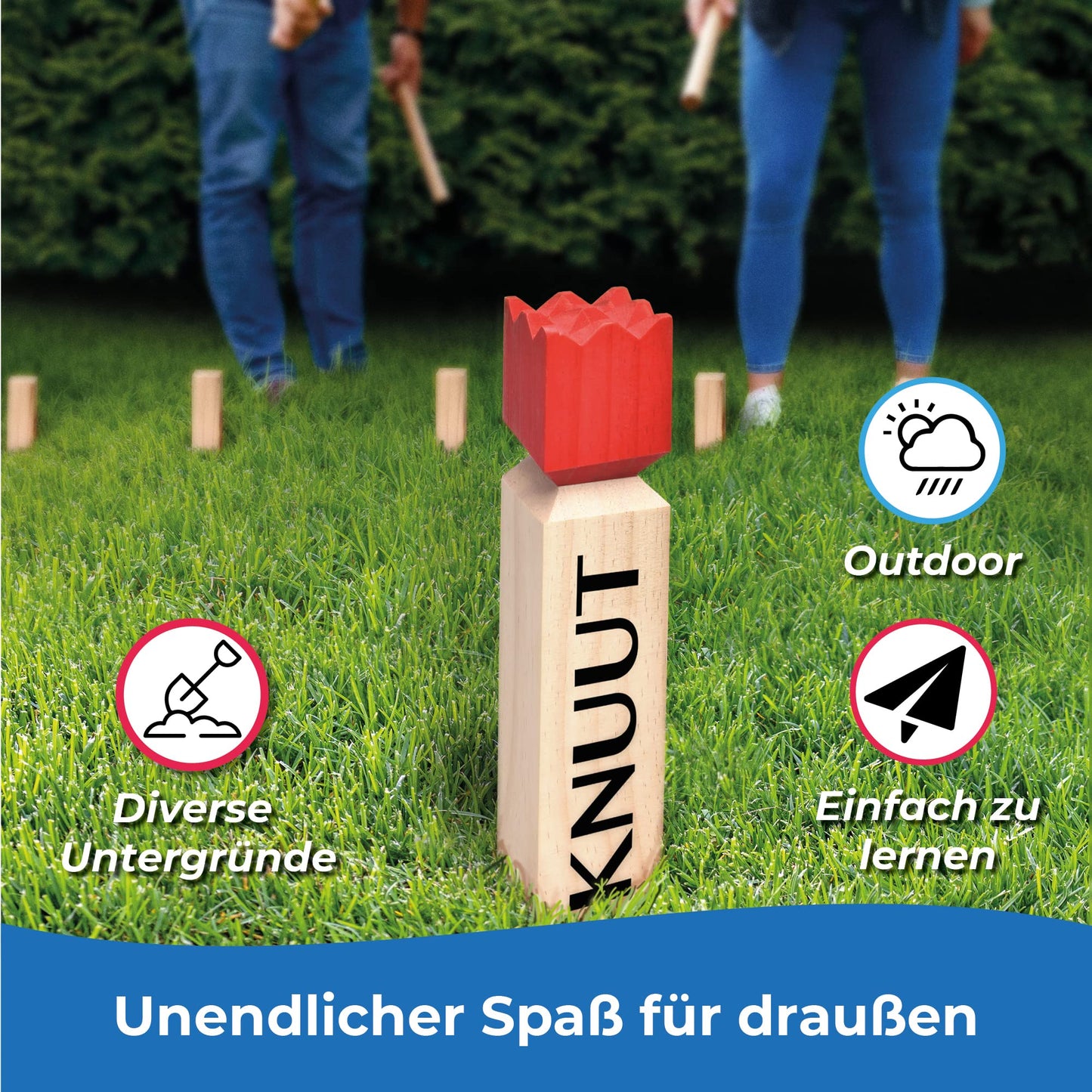 Devil's Kubb Outdoor Game XXL - Original Viking Game - Swedish Chess - Wooden Swedish Chess with fabric bag throwing game made of FSC® pine wood for children and adults