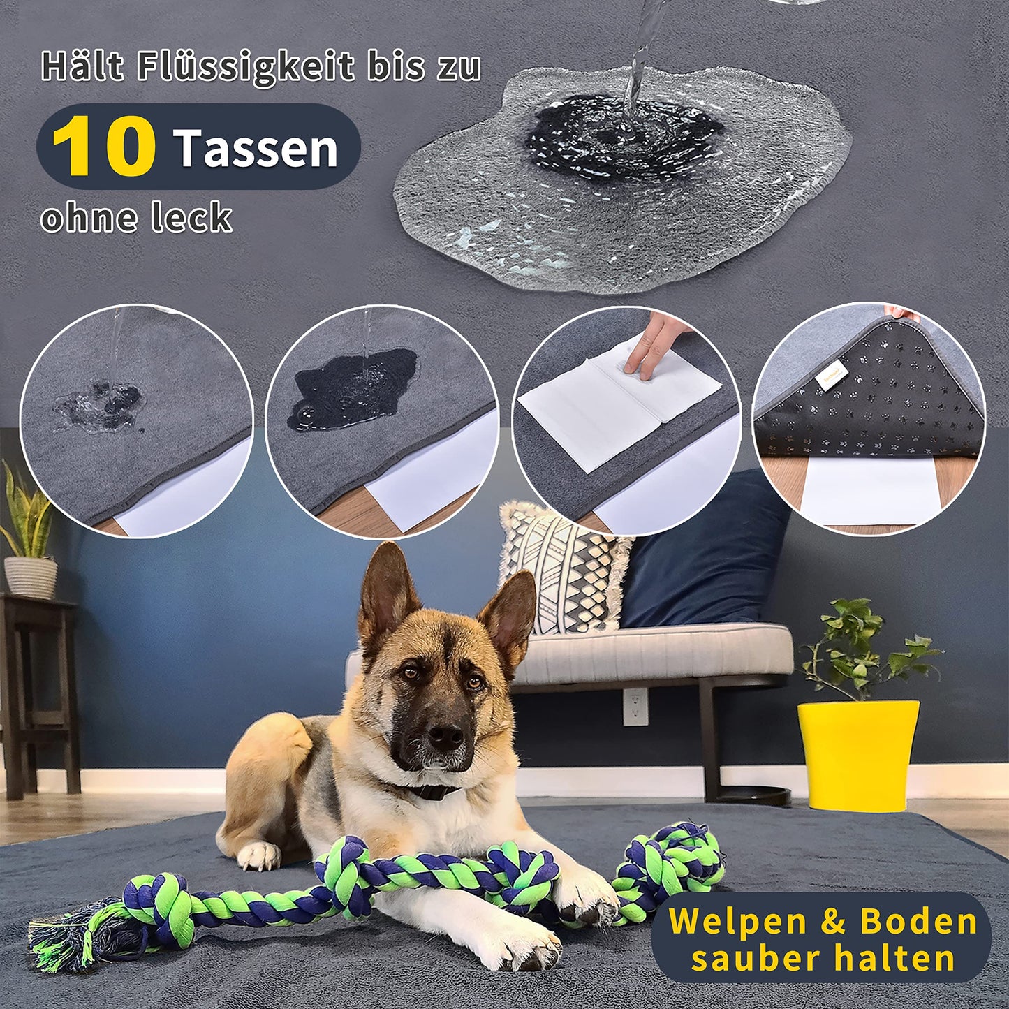 2-Pack Puppy Training Pads, Washable, 104*104cm, Quick Absorbent Pet Hygiene Mat, Reusable Training Pads for Puppies, Large, Senior, or Incontinent Dogs, Gray.