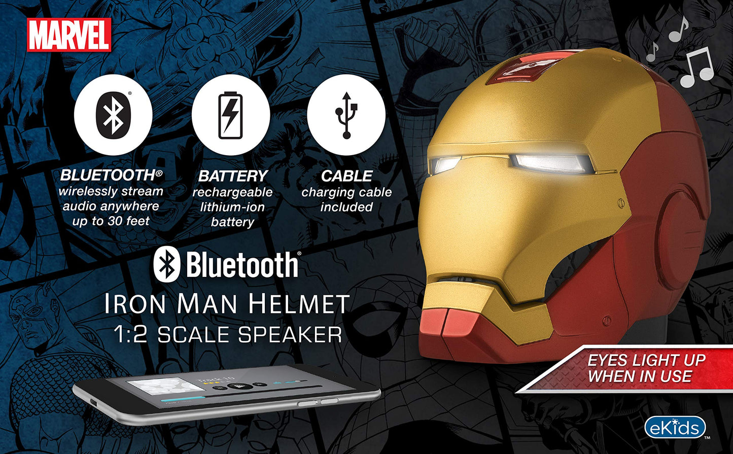 ekids Vi-B72IM Marvel Iron Man Helmet Bluetooth Wireless Speaker with glowing eyes portable Gold/red