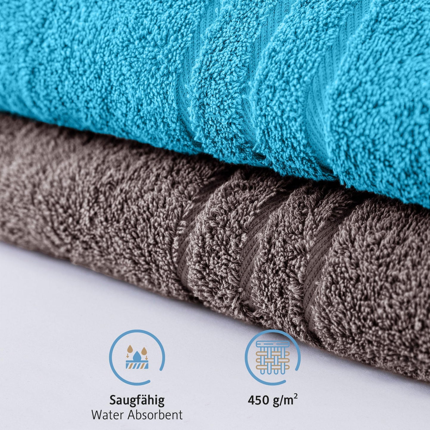 Comfortec 2-piece sauna towel set 70x200 cm made of 100% cotton, XXL sauna towels, soft, large, terry, quick-drying, anthracite gray/turquoise.