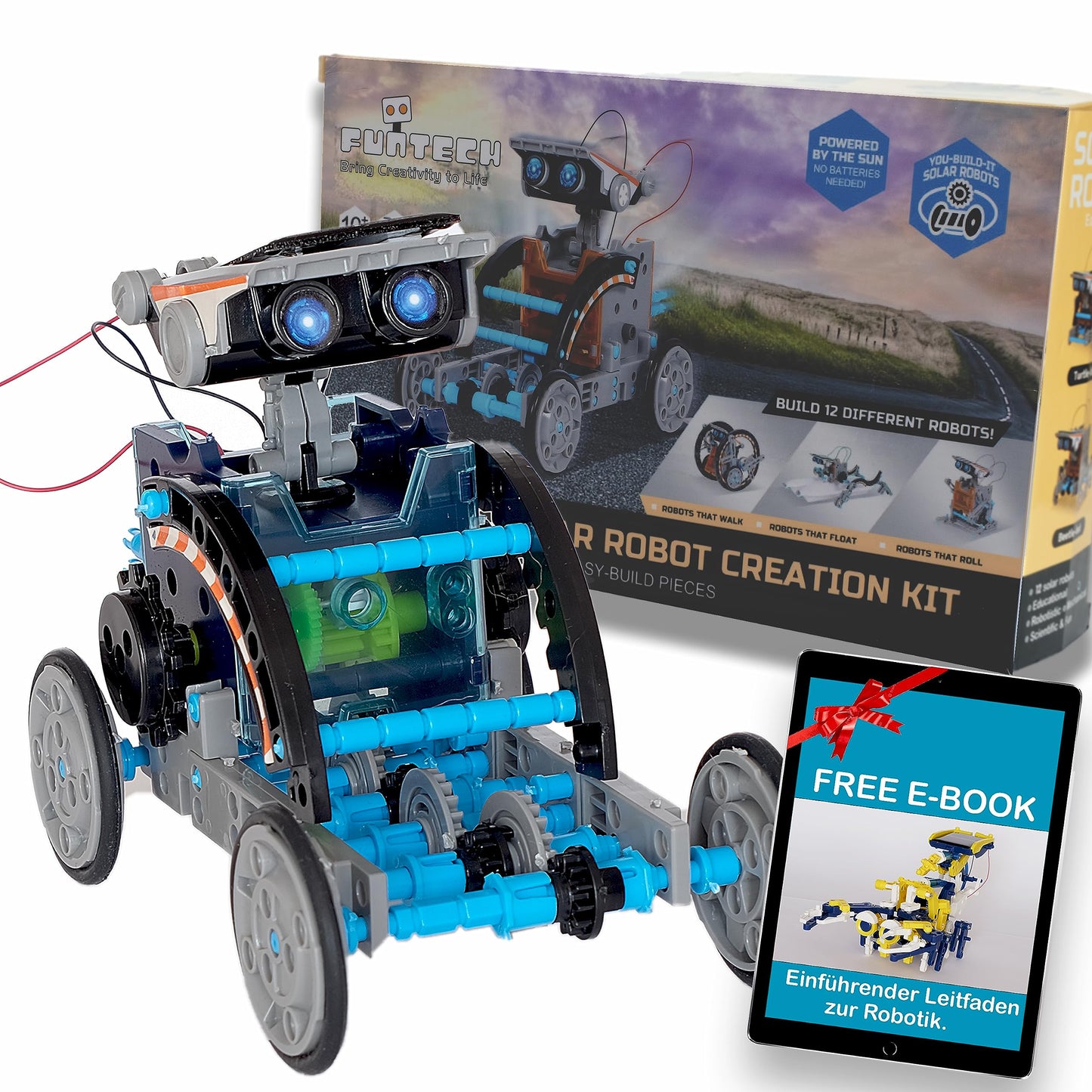 FUNTECH Solar Robot 12 in 1 for kids aged 8 and up, educational toy, robot kit, STEM learning and science kit, gifts for boys and girls (190 pieces)