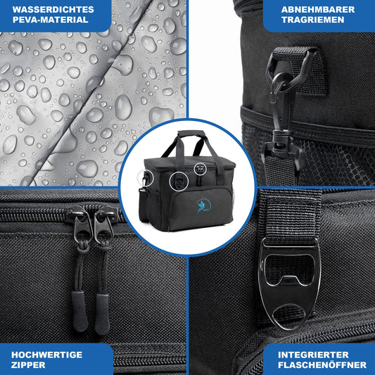 Obics small cooler bag 20l portable cooler with cooling pack - insulated freezer bag black without electricity passive picnic bag - thermal bag food bag camping, car & bike insulated lunch bag