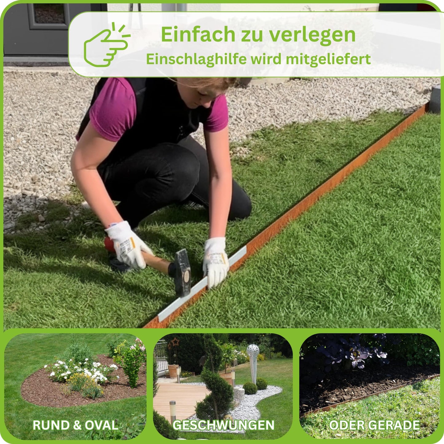 innogard lawn edge Corten steel L10m H25cm - Flexible bed edging 1 mm thick lawn edging tape for garden bed bordering bed edging
