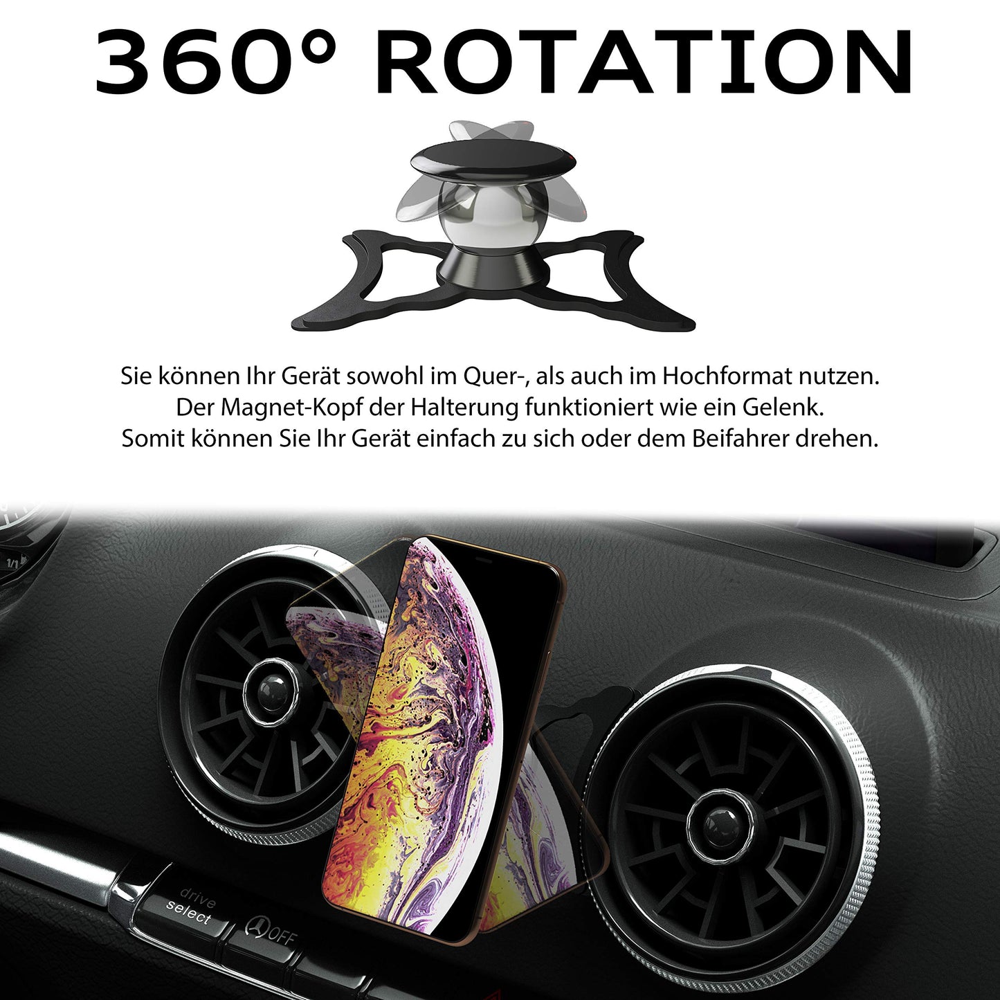 innoGadgets® Magnetic Phone Holder compatible with Audi Q2/SQ2 | Universal Mount for Smartphone, GPS & Tablet | 360 adjustable for optimum visibility | Black