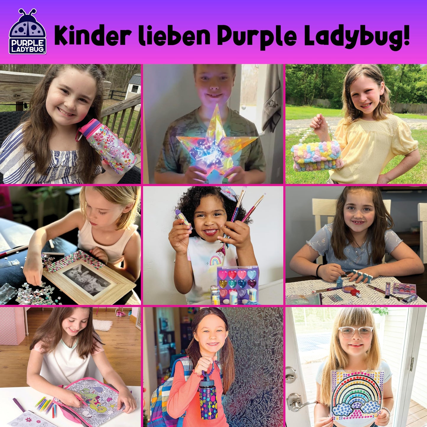 Purple Ladybug Glitter Tattoo Set for Kids - Gifts for Girls - Temporary Tattoos for Children - Gift for Girls Age 6-12 - Child-Friendly Tattoos - Gifts for Kids 8-10 years old